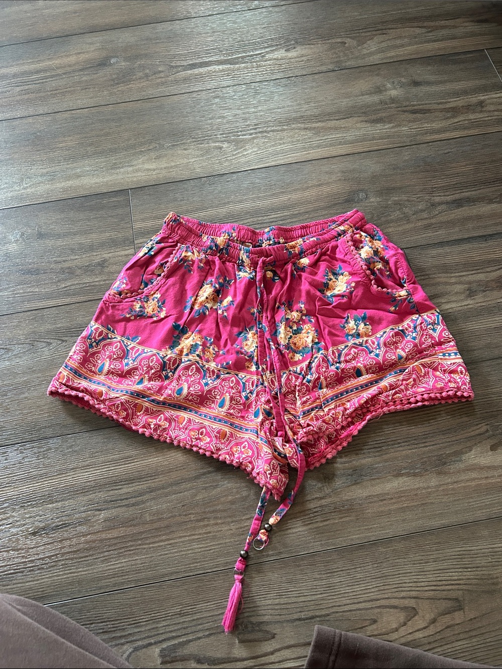 Women's Pink Floral Boho Drawstring Shorts